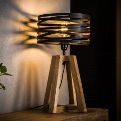 Crossround-bordlampe med trefod i træ