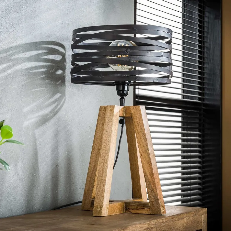 Crossround-bordlampe med trefod i træ