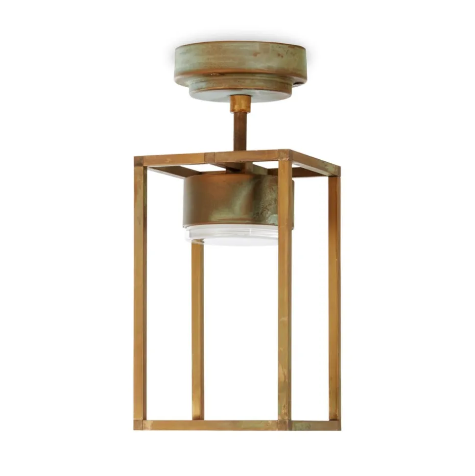 Cubic 3373 LED udendørs loftlampe, messing/opal