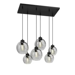 Cubus hængelampe, røggrå, glas, 74 cm lang, 6 lyskilder
