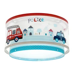 Dalber Police loftlampe, blå/hvid, Ø 33 cm