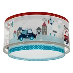 Dalber Police loftlampe, blå/hvid, Ø 33 cm