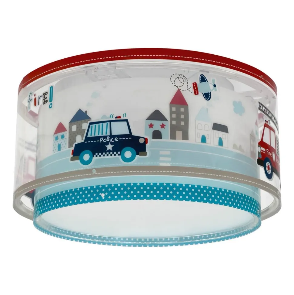 Dalber Police loftlampe, blå/hvid, Ø 33 cm