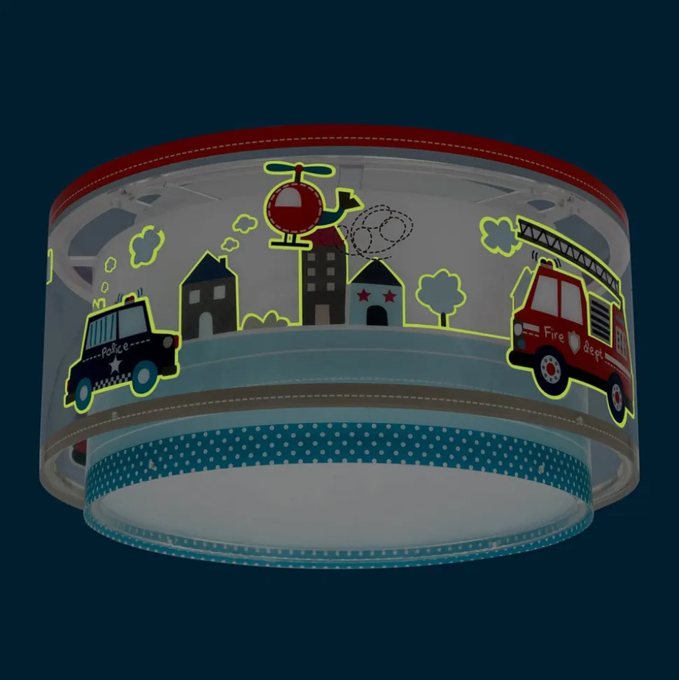 Dalber Police loftlampe, blå/hvid, Ø 33 cm