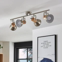 Dennis loftlampe med træ, 4 lyskilder.