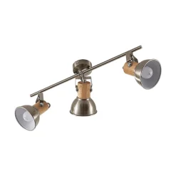 Dennis loftlampe med træ, 3 lyskilder, aflang