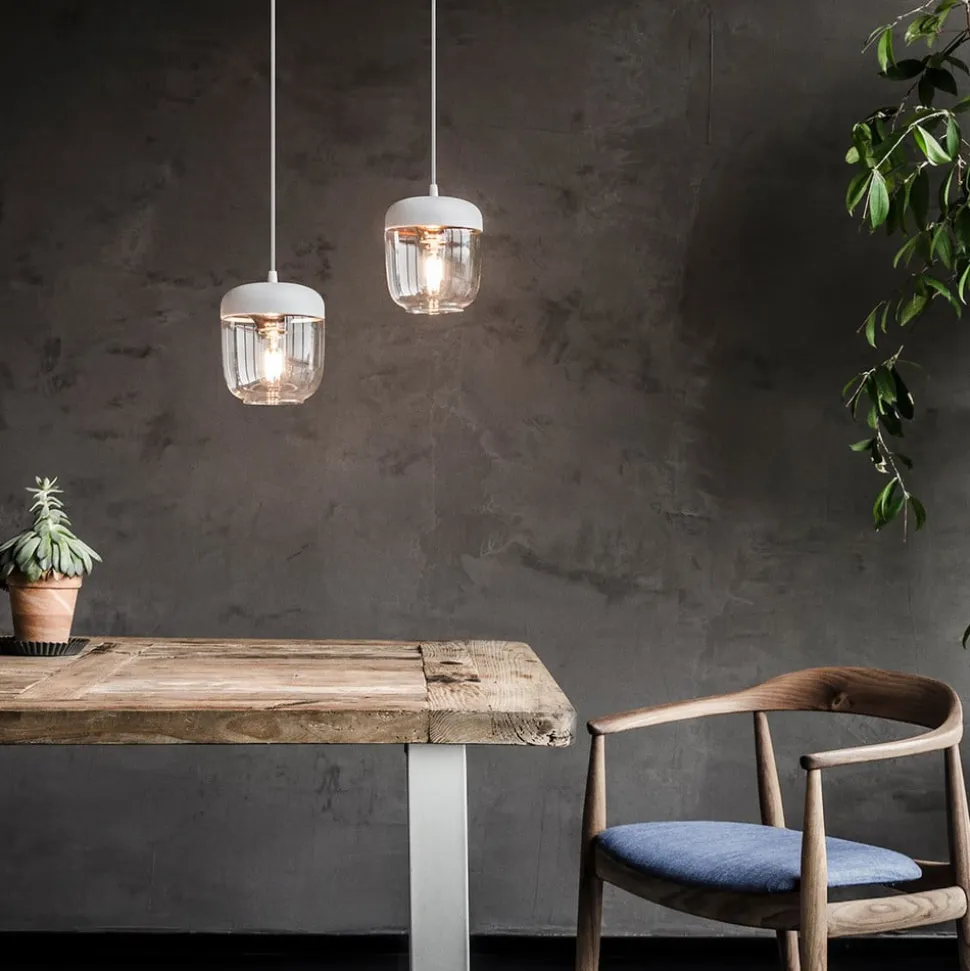 Designer pendellampe Acorn, hvid og poleret kobber