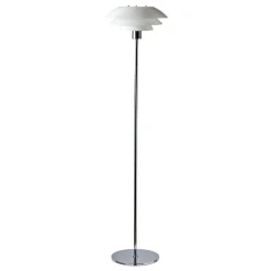 Dyberg Larsen DL31 gulvlampe, glasskærm, krom