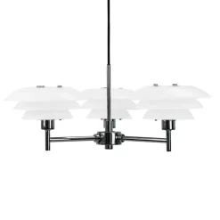 Dyberg Larsen lysekrone DL20, opal/krom, Ø 50 cm, 3 lyskilder.