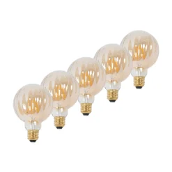 E27 3,8 W LED G95 2.700 K 340lm riller, rav, 5 stk