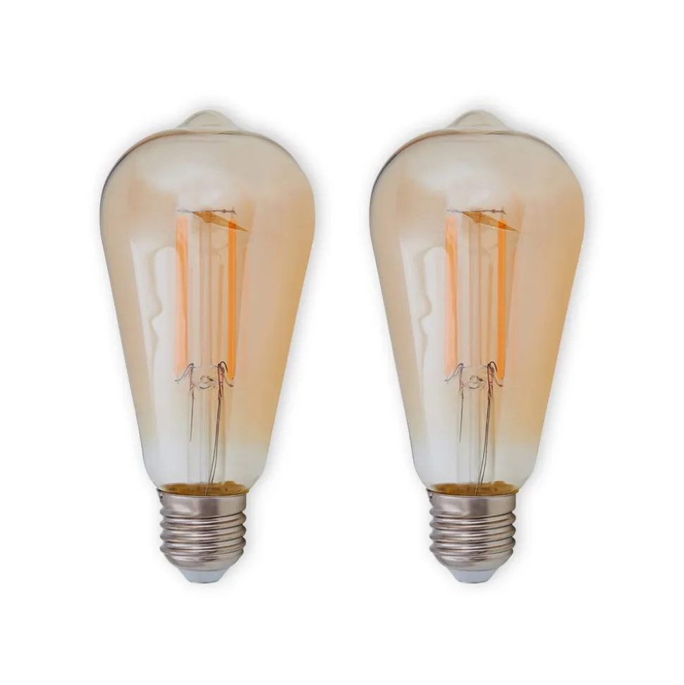 E27 rustik LED-pære 6 W 500lm rav 1.800 K, 2 stk