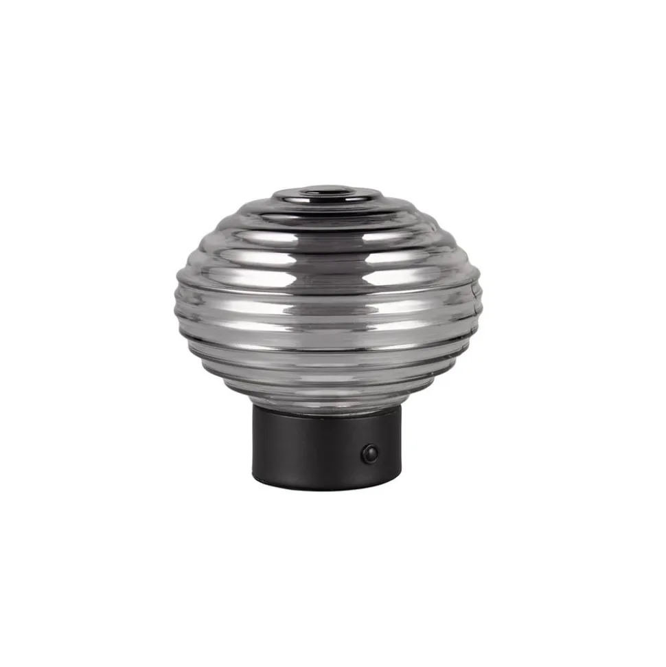 Earl LED genopladelig bordlampe, sort/røget, højde 14,5 cm, glas
