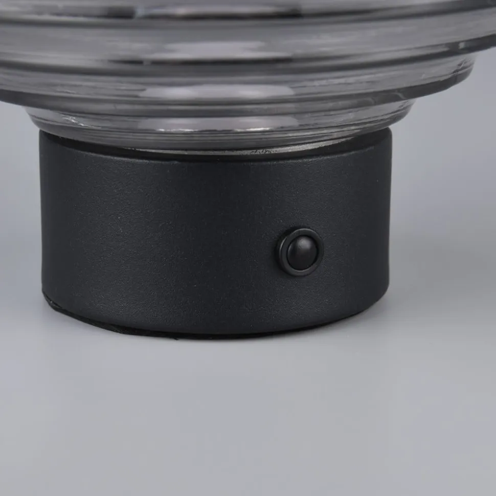 Earl LED genopladelig bordlampe, sort/røget, højde 14,5 cm, glas