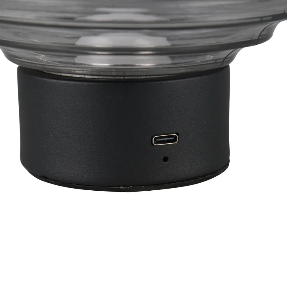 Earl LED genopladelig bordlampe, sort/røget, højde 14,5 cm, glas