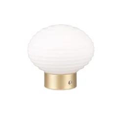 Earl LED genopladelig bordlampe, messing/opal, højde 14,5 cm, glas