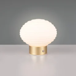 Earl LED genopladelig bordlampe, messing/opal, højde 14,5 cm, glas