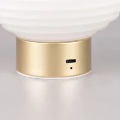 Earl LED genopladelig bordlampe, messing/opal, højde 14,5 cm, glas
