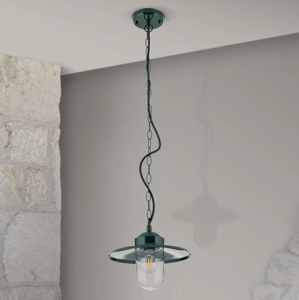 Edward udendørs hængelampe, grøn, Ø 27,5 cm, aluminium/glas