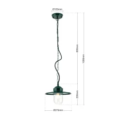 Edward udendørs hængelampe, grøn, Ø 27,5 cm, aluminium/glas
