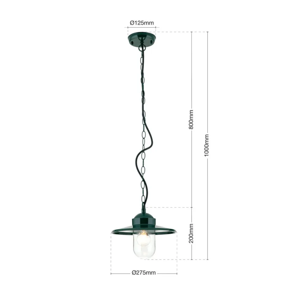 Edward udendørs hængelampe, grøn, Ø 27,5 cm, aluminium/glas