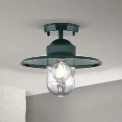 Edward udendørs loftlampe, grøn, Ø 27,5 cm, aluminium/glas