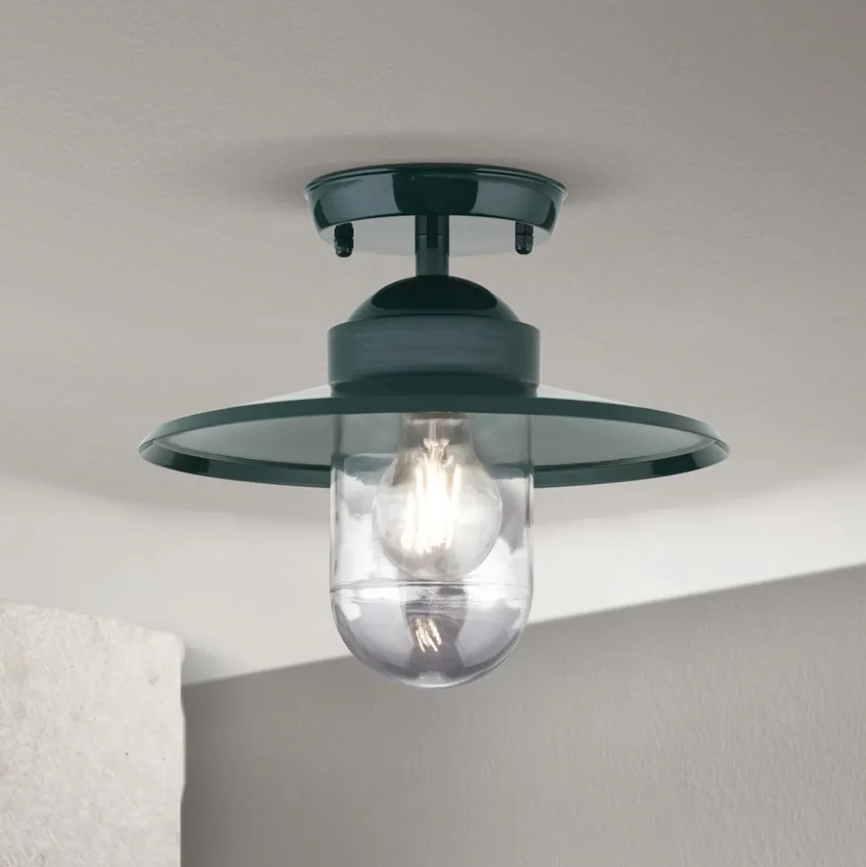 Edward udendørs loftlampe, grøn, Ø 27,5 cm, aluminium/glas