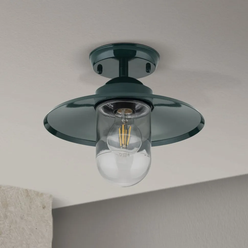 Edward udendørs loftlampe, grøn, Ø 27,5 cm, aluminium/glas