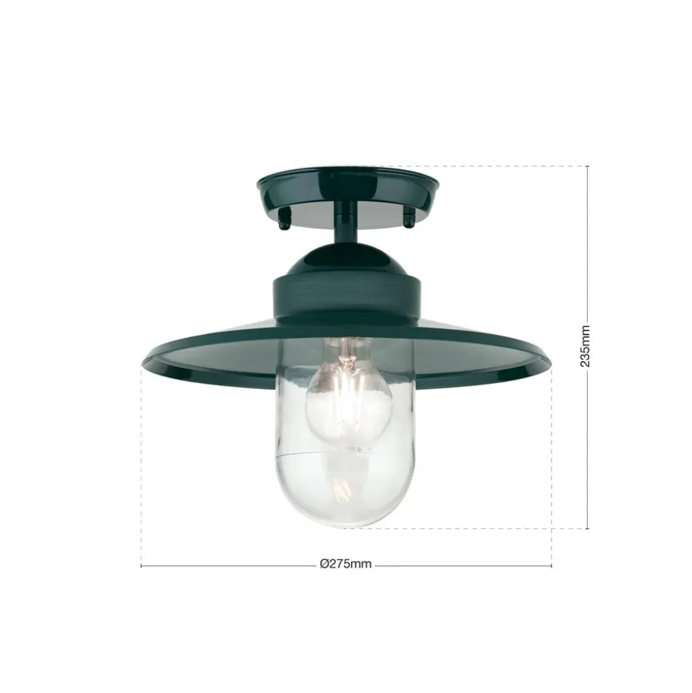 Edward udendørs loftlampe, grøn, Ø 27,5 cm, aluminium/glas