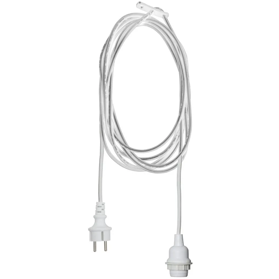 E27-fatning med Ute-kabel, 2,5 m, hvid