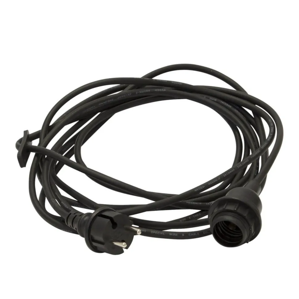 E27-fatning med Ute-kabel, 5 m, sort