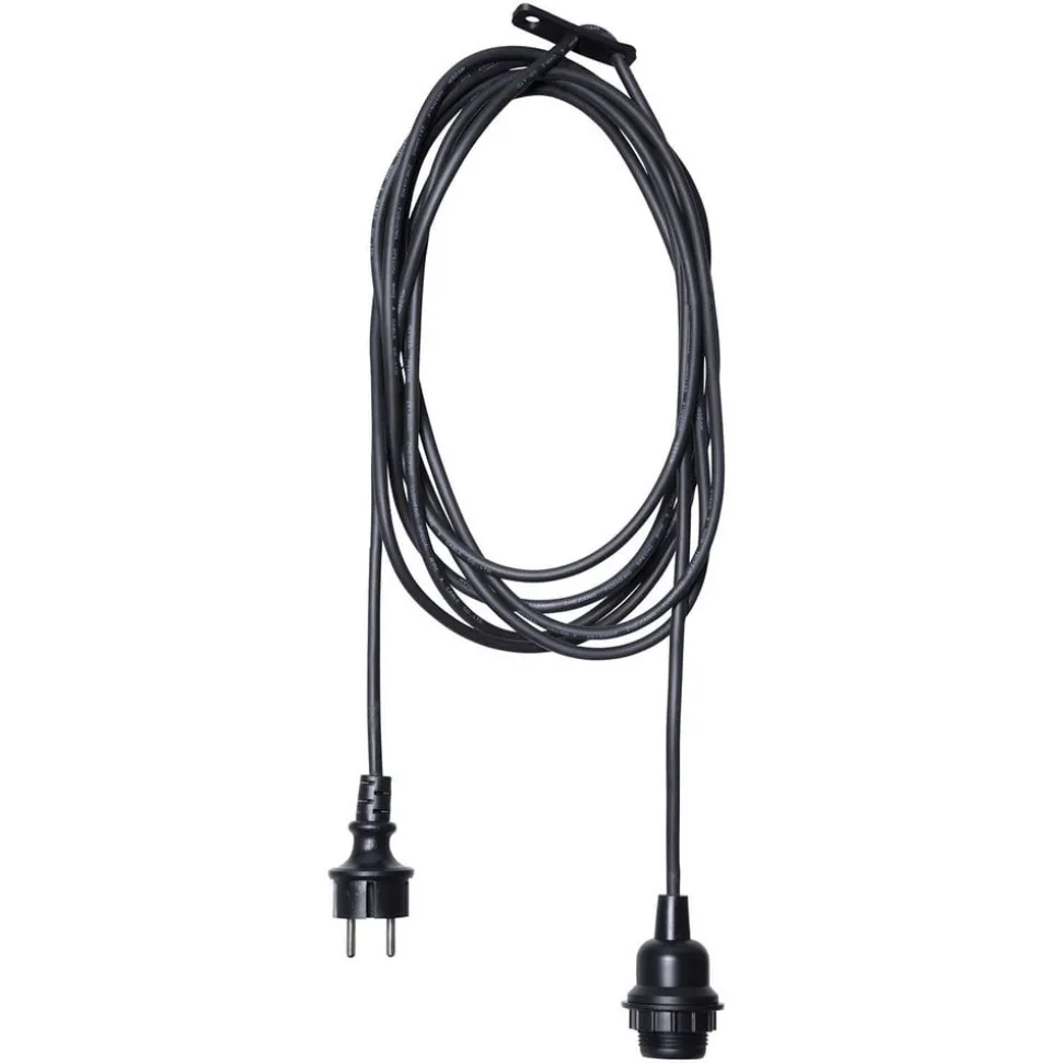 E27-fatning med Ute-kabel, 5 m, sort