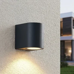 ELC udendørs væglampe Fijona, rund, 8,1 cm, grå, aluminium