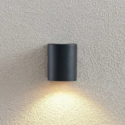 ELC udendørs væglampe Fijona, rund, 8,1 cm, grå, aluminium