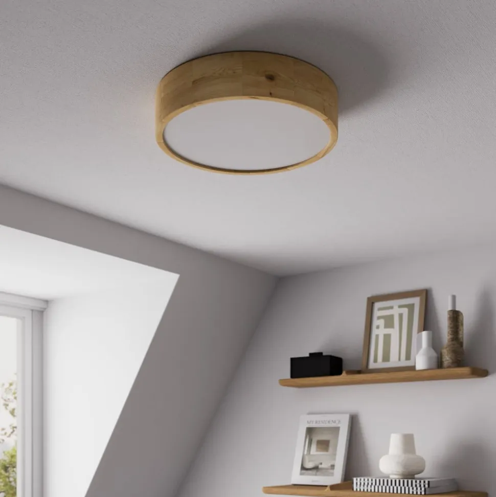 Envostar loftlampe Kerio, Ø 37 cm, naturligt egetræ