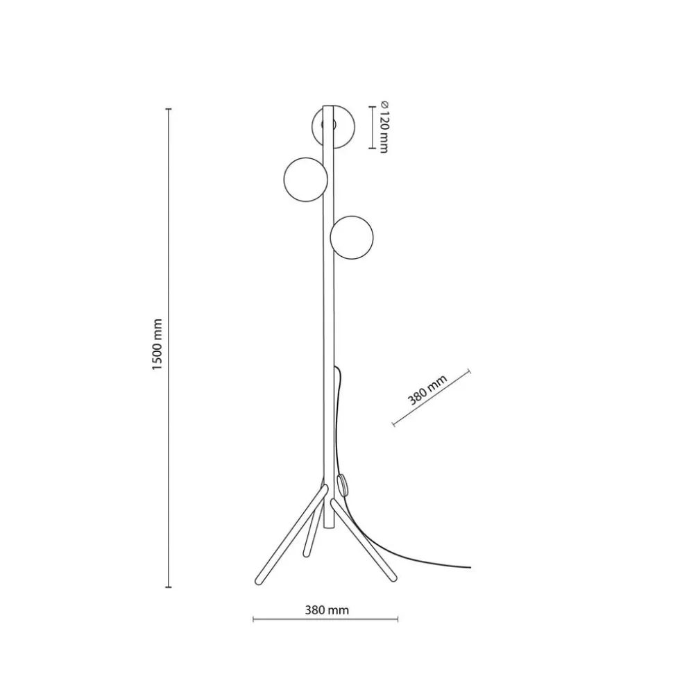 Estera gulvlampe, opalglas, træramme, 132 cm, 3 lyskilder