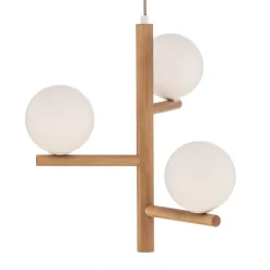 Estera hængelampe, opalglas, træ, 3 lyskilder
