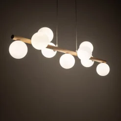 Estera hængelampe, opalglas, træ, 9 lyskilder