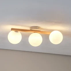 Estera loftlampe, opalglas, træ, 3 lyskilder