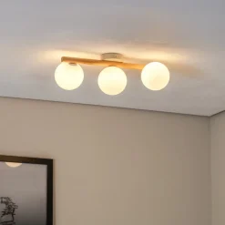 Estera loftlampe, opalglas, træ, 3 lyskilder