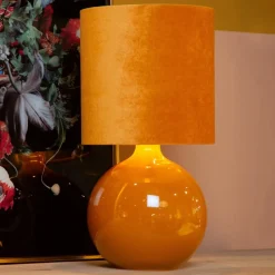 Esterad bordlampe, okker, Ø 24 cm, højde 47 cm, glas