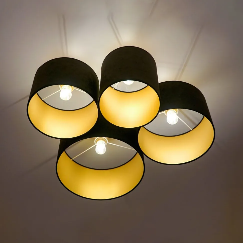 Euluna Lodge loftlampe, 4 lyskilder, sort/guld