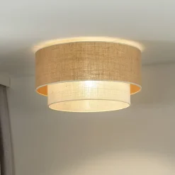 Euluna loftlampe Boho Jute, naturbrun/hvid, Ø 45 cm