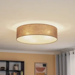 Euluna rulleloft, jordfarvet stofskærm, Ø50cm
