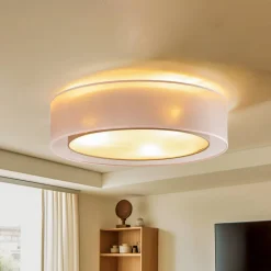 Euluna Tibu loftlampe, tekstil, Ø50cm, jordfarvet