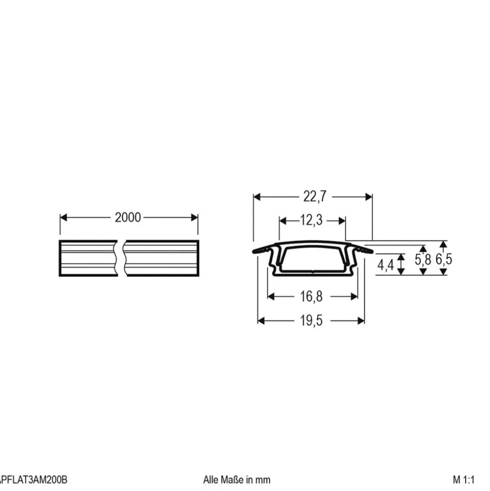 EVN APFLAT3 alu-profil, 200 cm T-profil, sort