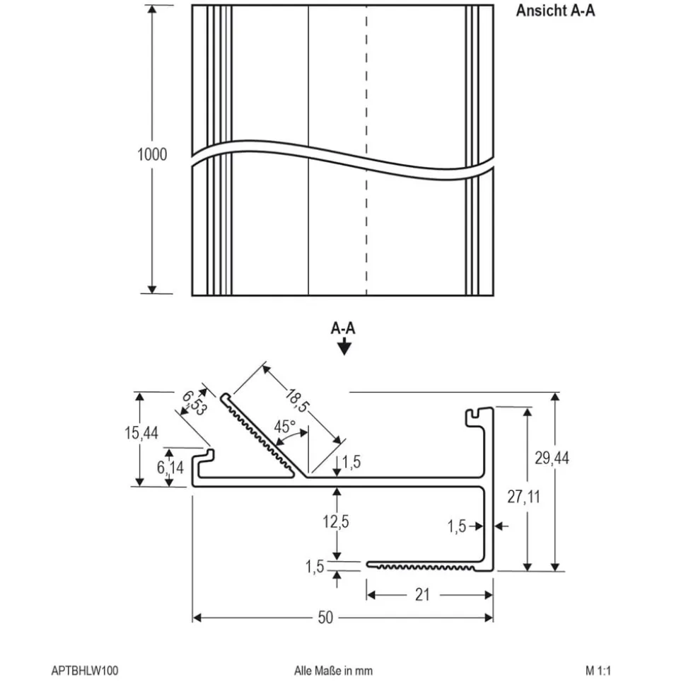 EVN APTBH alu-profil, loftsrettet, 100 cm, hvid