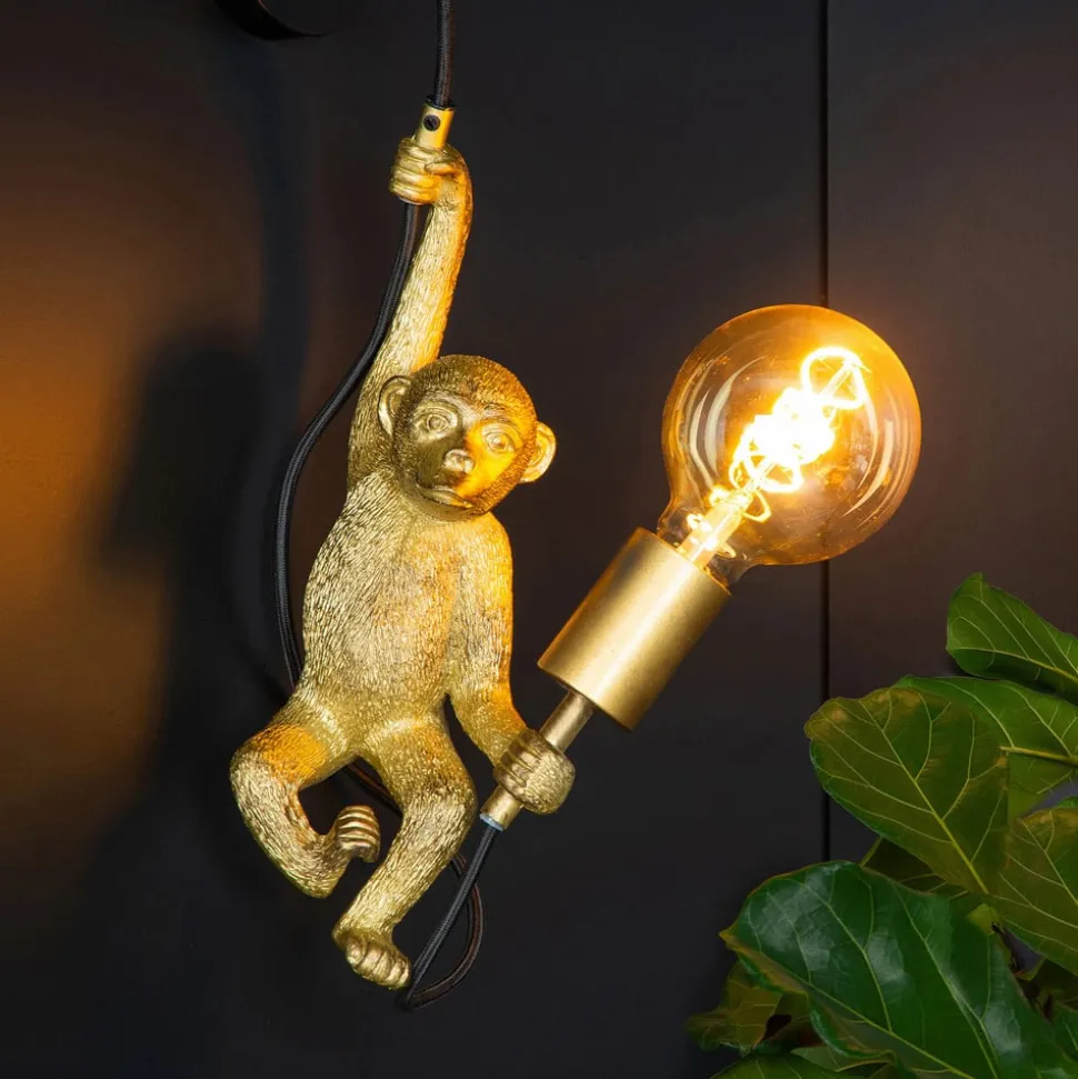 Extravaganza Chimp væglampe, guld mat/sort
