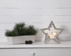 Fauna LED-dekorationsstjerne af træ, højde 24 cm