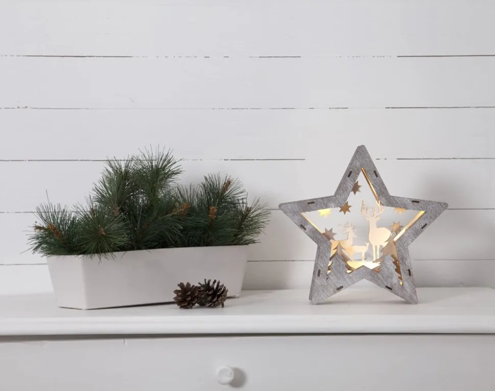 Fauna LED-dekorationsstjerne af træ, højde 24 cm
