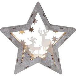 Fauna LED-dekorationsstjerne af træ, højde 24 cm